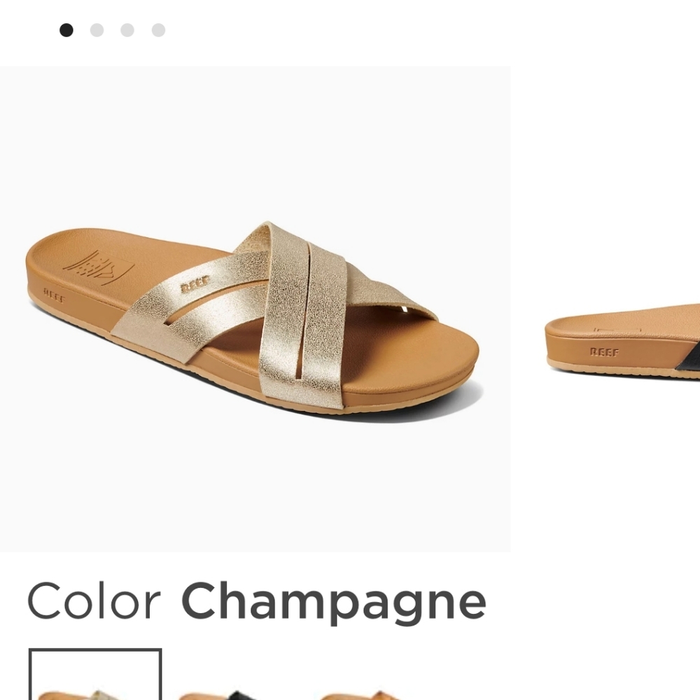 Reef criss-cross faux leather slides.